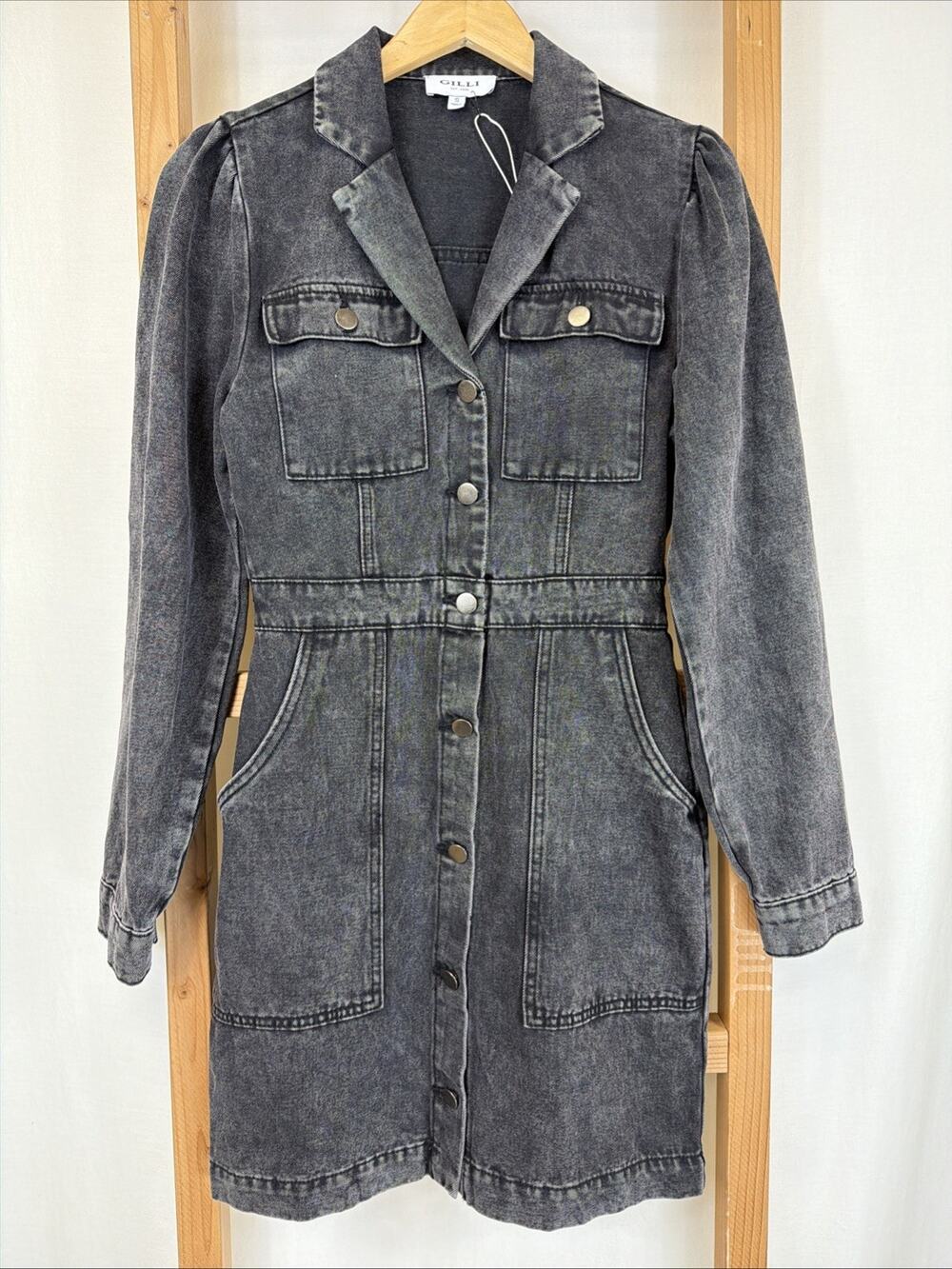 NWT Gilli Black Denim Button Up Dress w/ Pockets #1403 Size SMALL